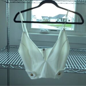 White cropped tank blouse gold detailing JLUXLABEL